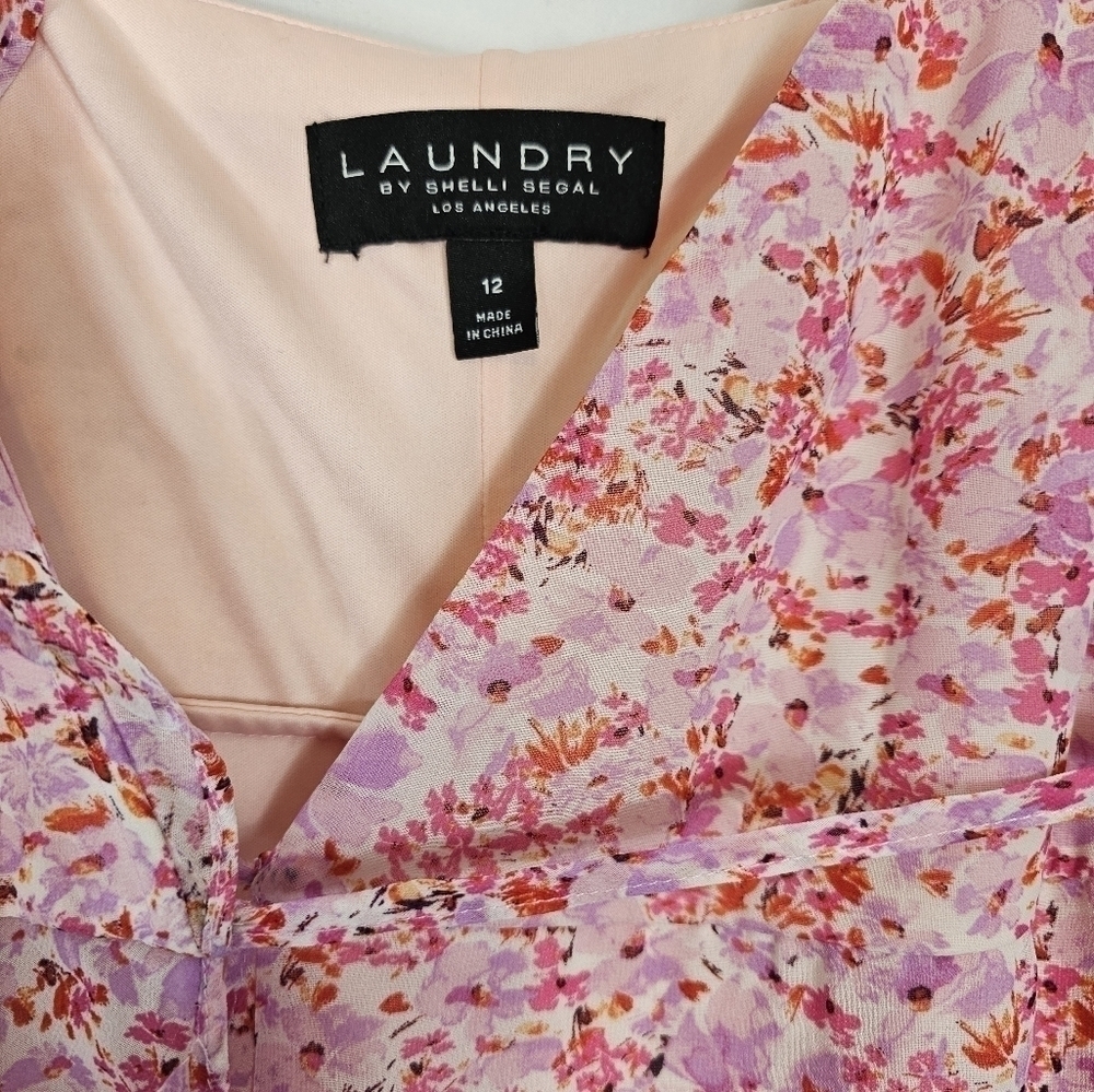 Laundry By Shelli Segal Size 12 Pink Floral Wrap Dress NWOT - Picture 2 of 5